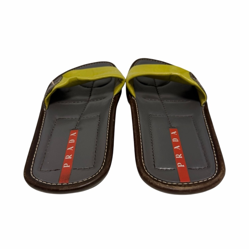 Prada Solid Brown/Green Leather Sandals - image 2